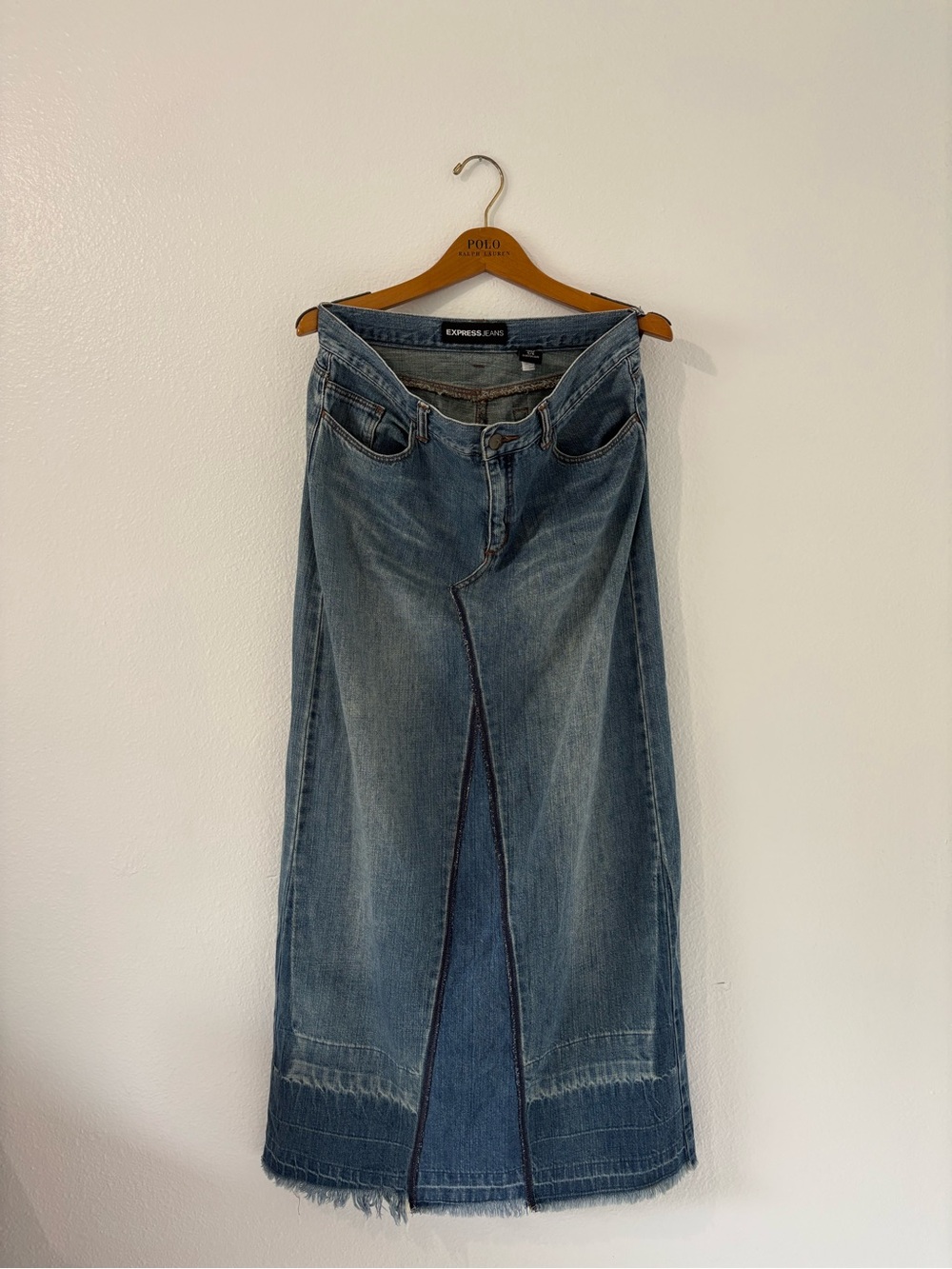Express Jeans Y2K  Denim Maxi Skirt Frayed Hem 5/6